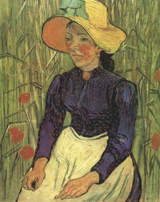 Vincent Van Gogh Young Peasant Woman with Straw Hat Sitting in the Wheat (nn04) Spain oil painting art